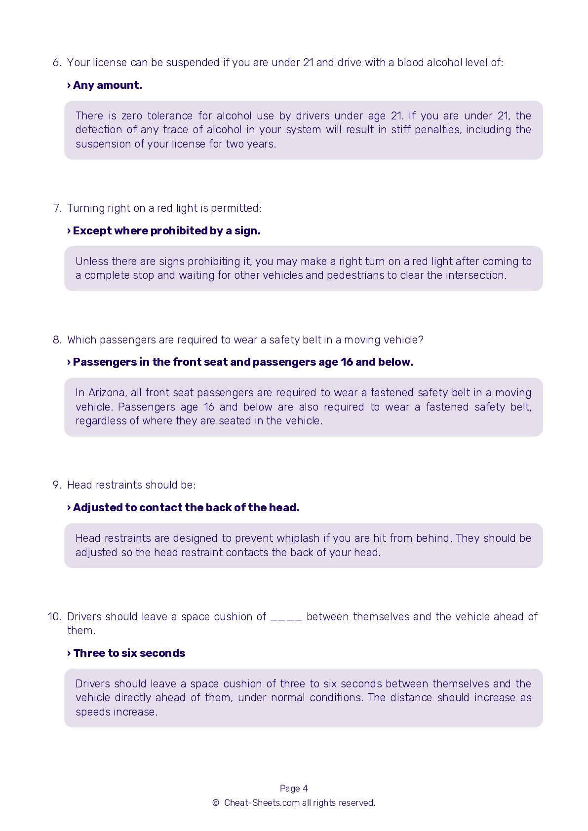 2022 Arizona DMV Permit Test Cheat Sheet. 99% pass rate!