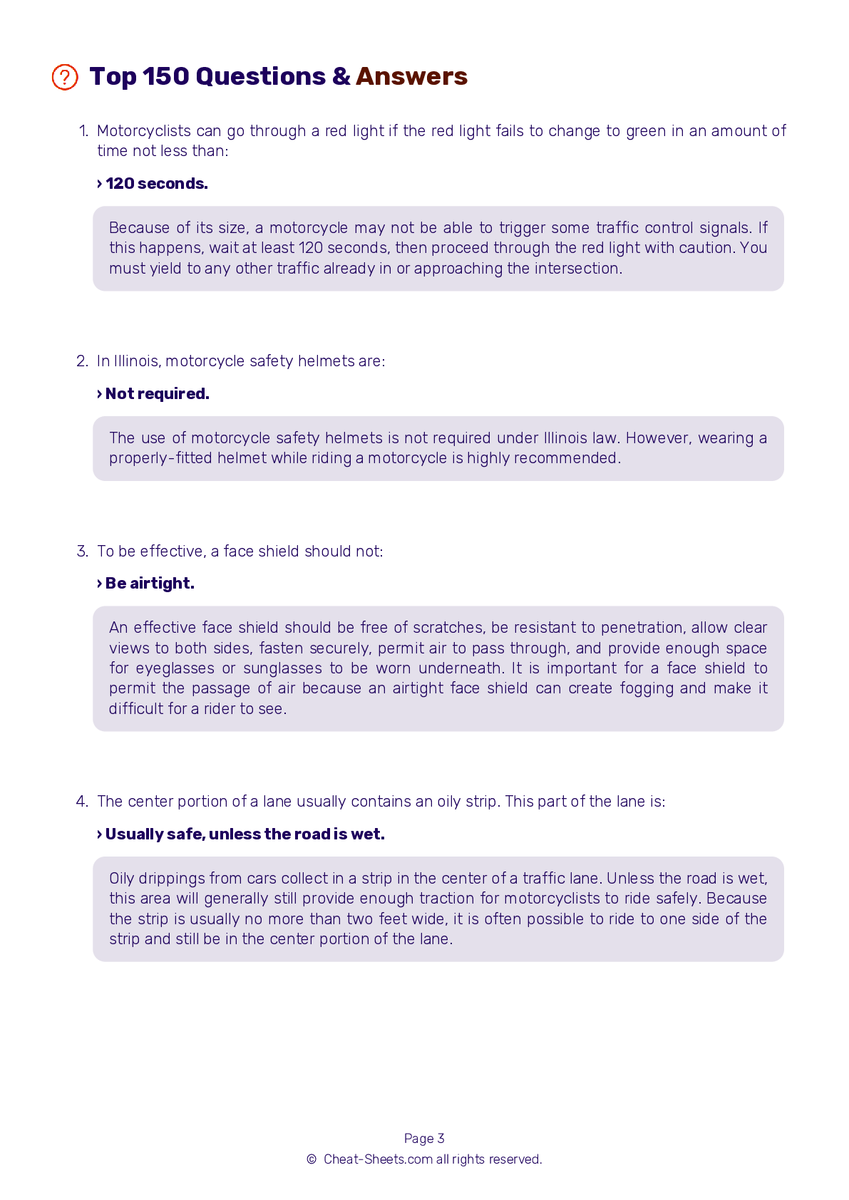 2021 Illinois DMV Motorcycle Permit Test Cheat Sheet. 99 