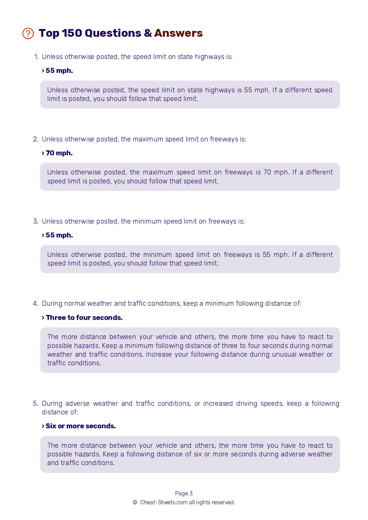 Michigan Dmv Cheat Sheet