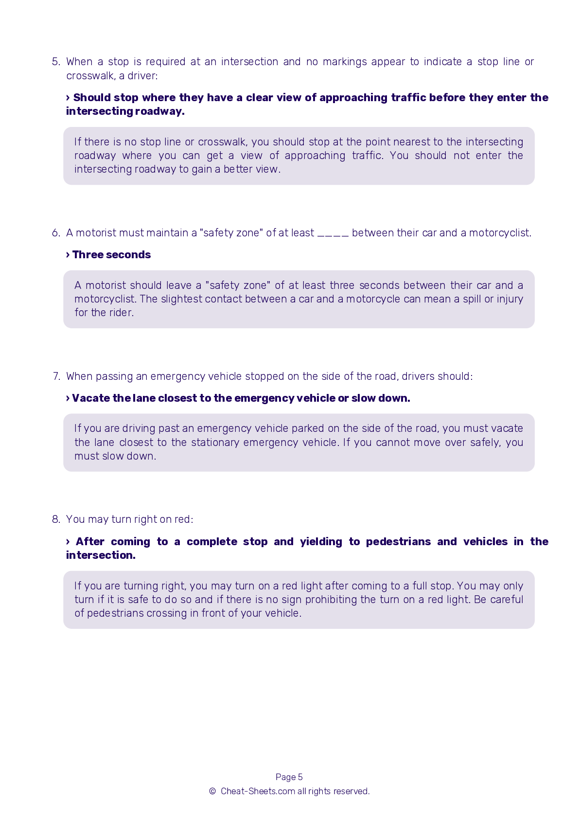 cheat sheet for ohio dmv driving test