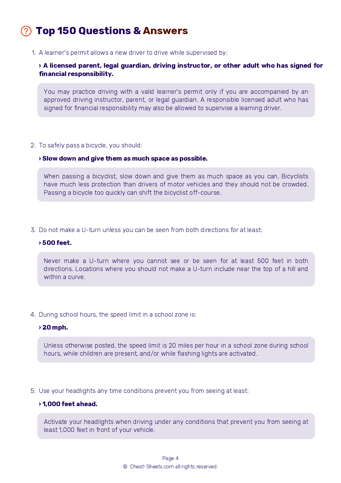 Dmv Permit Test Cheat Sheet Free Horhelp